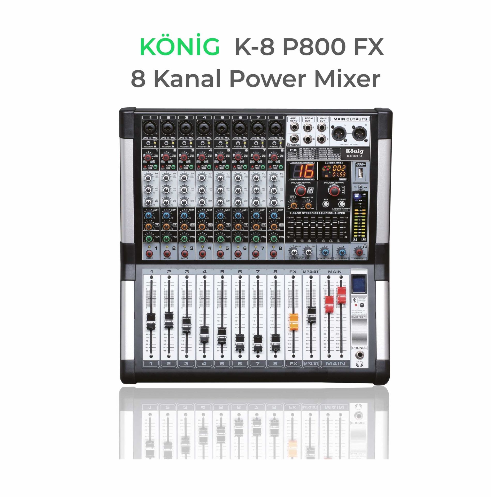 KÖNİG K-8P 800FX 8 KANAL POWER MİXER 2X500W