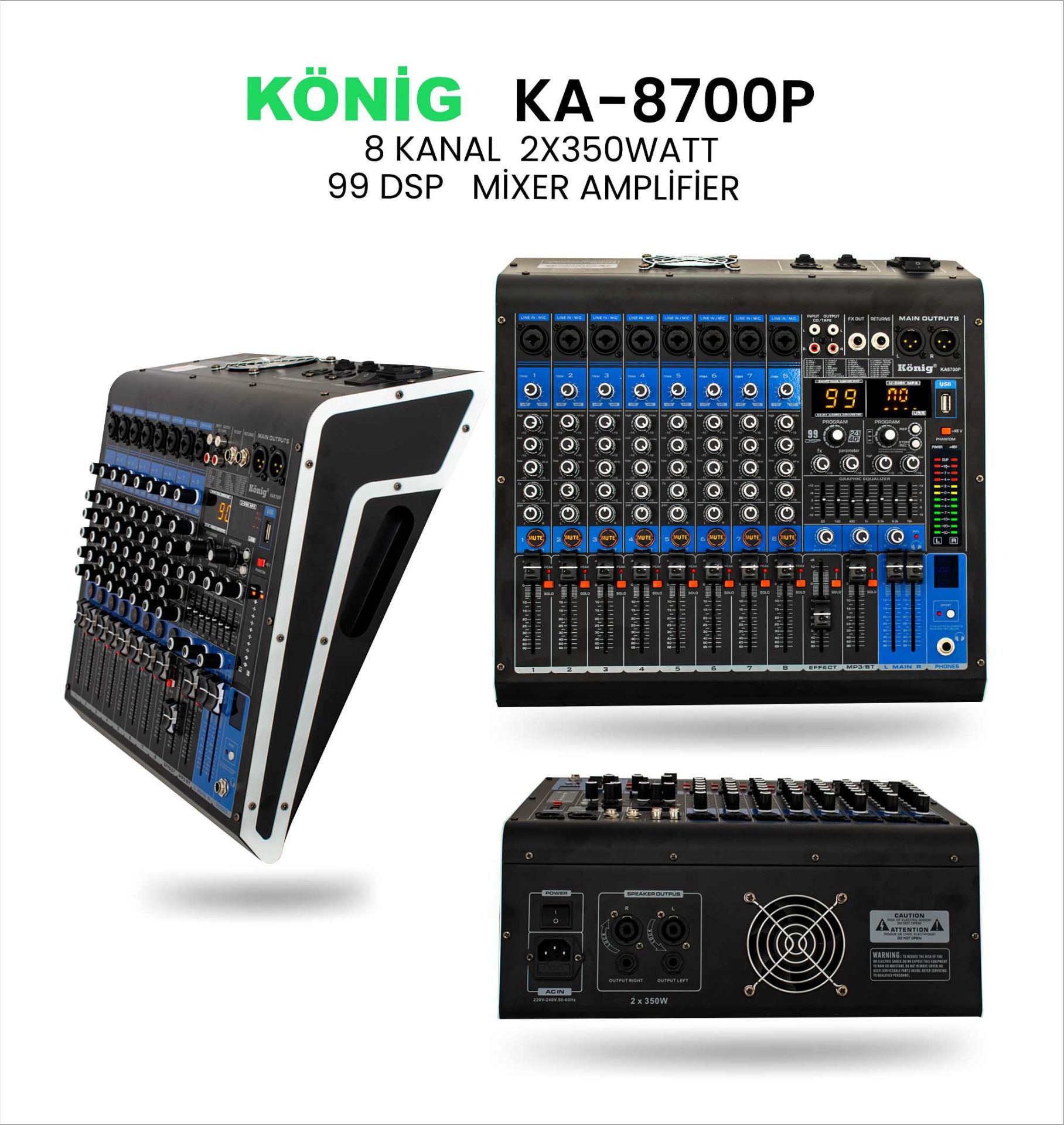 KÖNİG KA-8700 P 8 KANAL POWER MİXER 2X350W