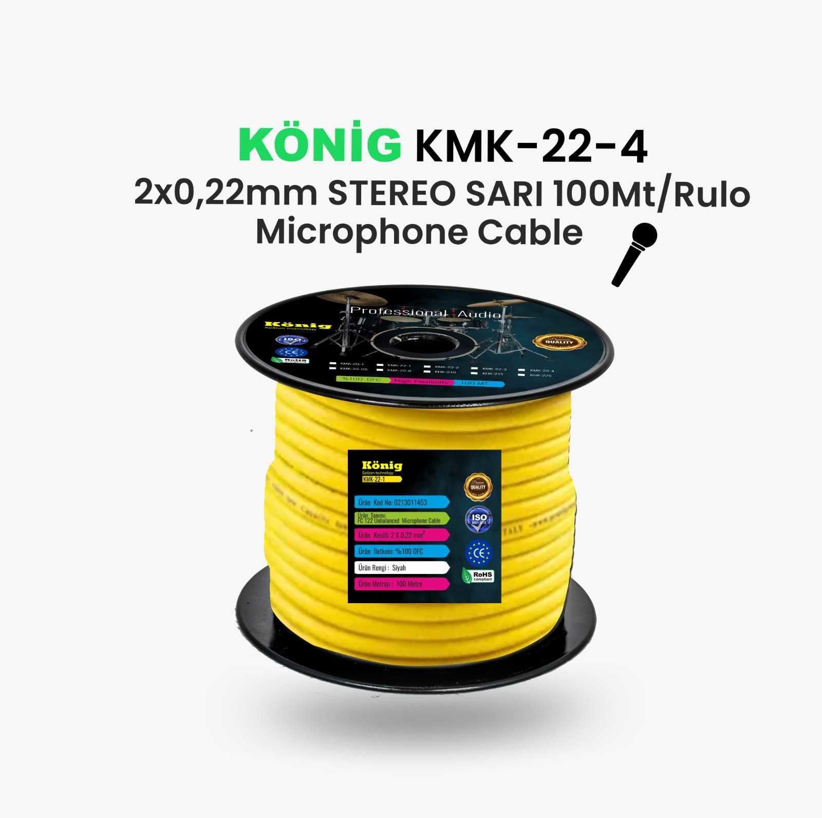 KÖNİG KMK 22-4 STEREO MİKROFON KABLOSU (SARI)